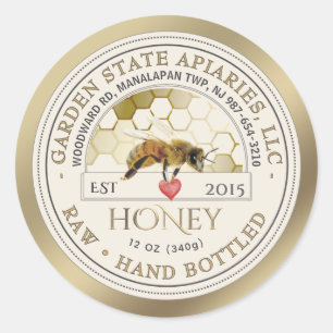 Etiqueta de Mel Dourada Editável Honeycomb Bee Hea