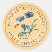 Etiqueta de mel local com Aster Azul e Abelha de m
