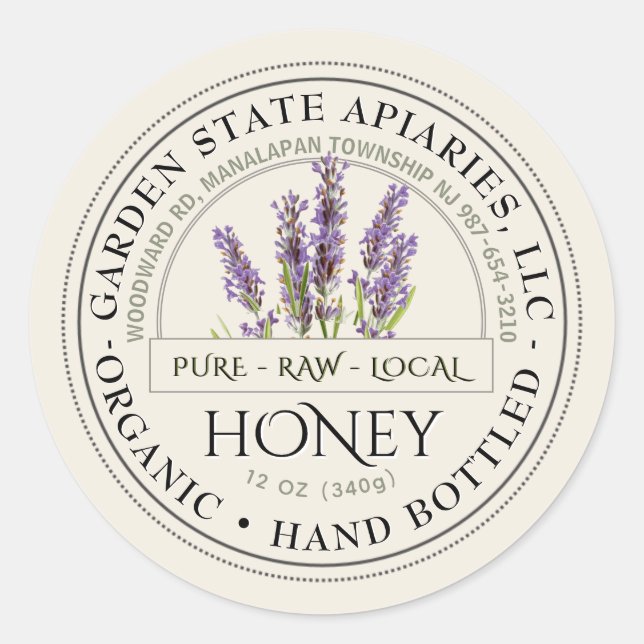 Etiqueta de mel orgânico com Lavanda de vindima na (Frente)