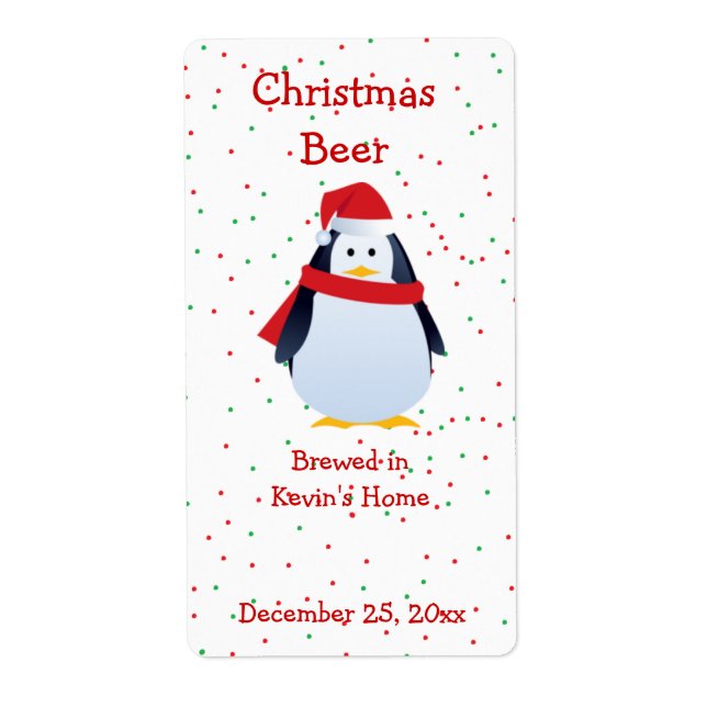 Etiqueta de Mini Cerveja de Pinguim de Natal (Frente)