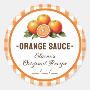 Etiqueta de molho laranja com design de verificaçã
