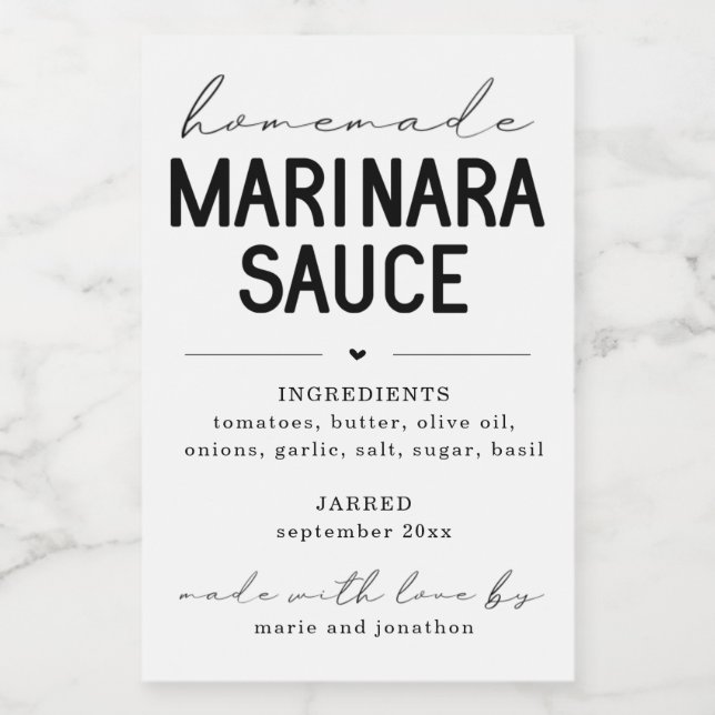 Etiqueta de Molho Marinara Homemade Personalizada (Rótulo Único)