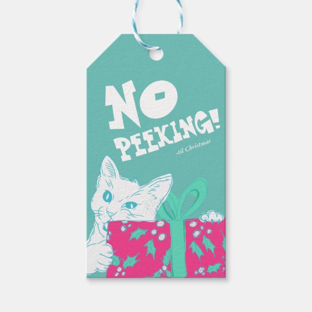 etiqueta de natal de gato engraçado - texto editáv (Frente)