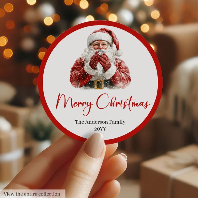 Etiqueta de Natal do Papai Noel Clássico (Classic Santa Claus Merry Christmas Label Tag)