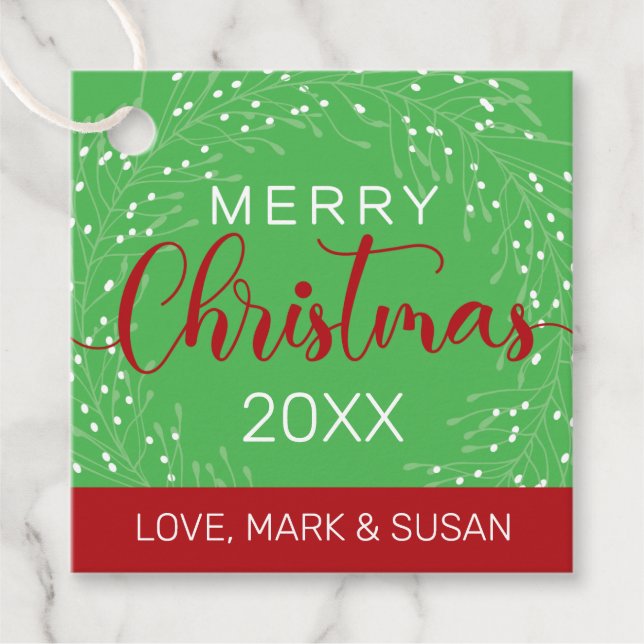 Etiqueta de Natal Quadrada (Verde) (Frente)
