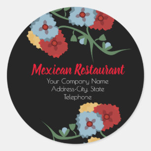 Etiqueta de Negócio de Restaurante Mexicano Floral
