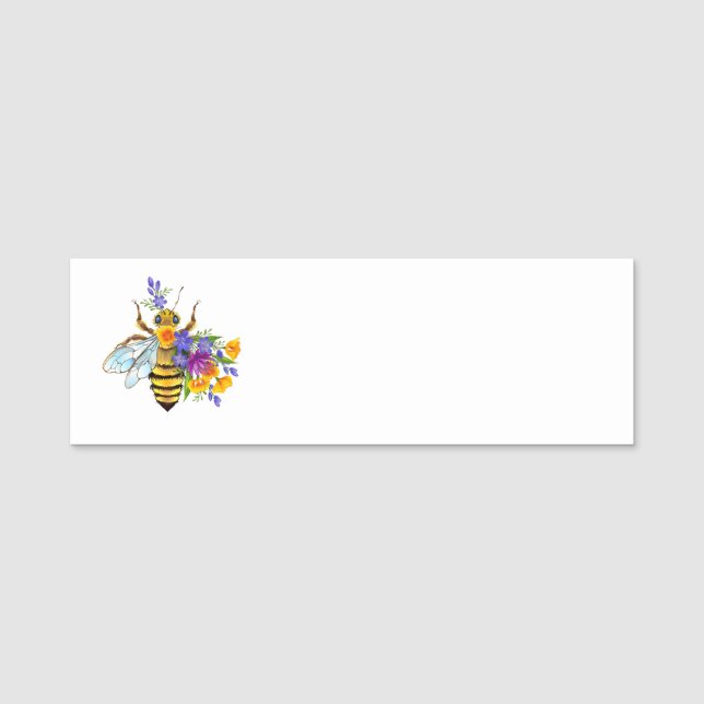 Etiqueta De Nome Abeja flor com plantas silvestres (Frente)