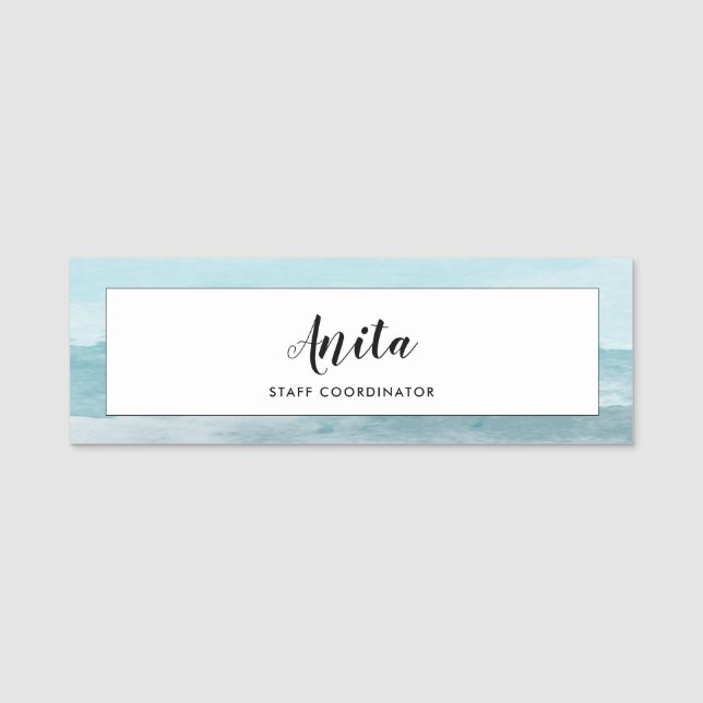 Etiqueta De Nome Abstrato de aquarela azul (Frente)