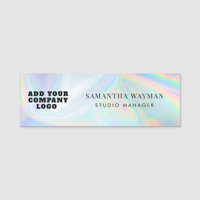 Etiqueta De Nome Adicione seus funcionários comerciais holográficos (Frente)