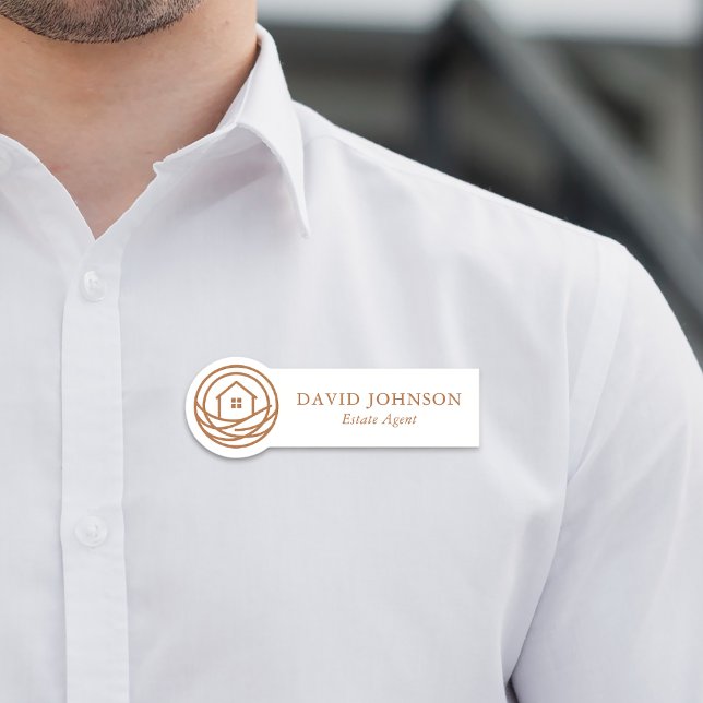 Etiqueta De Nome Agente Imobiliário Quente Profissional Moderno (Modern Professional Warm Real Estate Agent Name Tag)