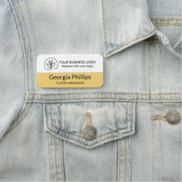 Etiqueta De Nome Amarelo Suave e Branco Com o Logotipo da Sua Empre