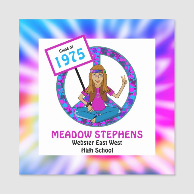 Etiqueta De Nome Antigo Hippie Hippy Tie Dye Classe de Reunião Nome (Frente)