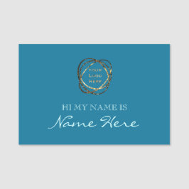 Etiqueta De Nome Aqua Sólido Simples com Turquesa Adicione Logotipo