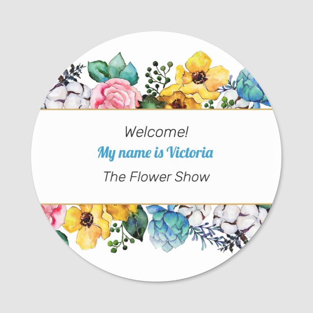 Etiqueta De Nome Aquarelas Florais (Frente)