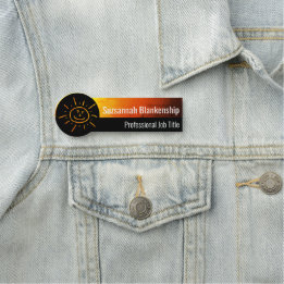 Etiqueta De Nome Arte Amarelo Laranja Sunset e Rosto Feliz