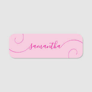Etiqueta De Nome Assinatura Moderna Rosa Curly