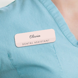 Etiqueta De Nome Assistente Dentária Minimalista Rosa