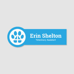 Etiqueta De Nome Assistente veterinário de impressão azul