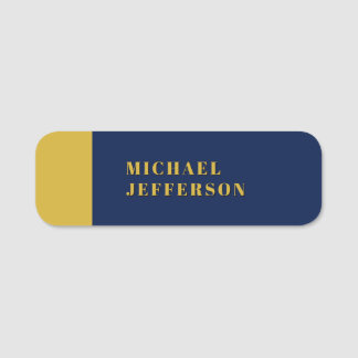 Etiqueta De Nome Azul Escuro & Dourado Minimalista Simples Moderno 