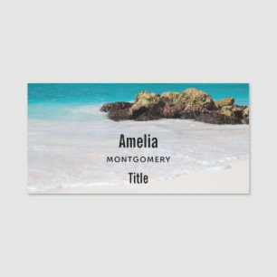 Etiqueta De Nome Azure Ocean Sandy Beach Photo
