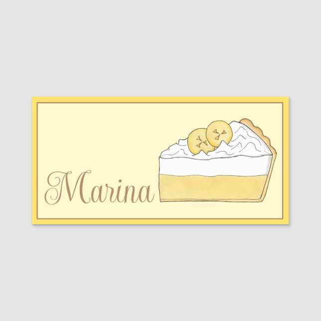 Etiqueta De Nome Banana Cream Pie Slice Dessert Baking Comida (Frente)