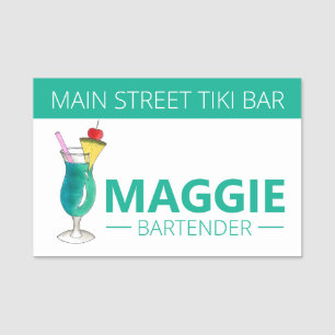 Etiqueta De Nome Bar de coquetel Havaiano Azul Luau Bartender Tiki
