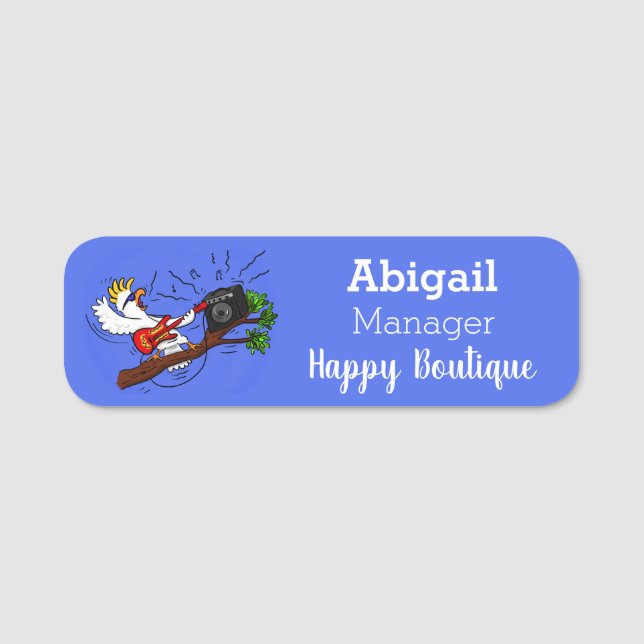 Etiqueta De Nome Batuta engraçada tocando cartoon de violão (Frente)