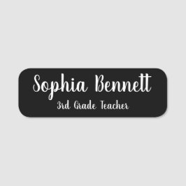 Etiqueta De Nome Black Script Teacher Classic Name Tag