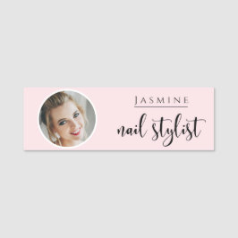 Etiqueta De Nome Blush Pink Beauty Professional Nail Stylist Photo