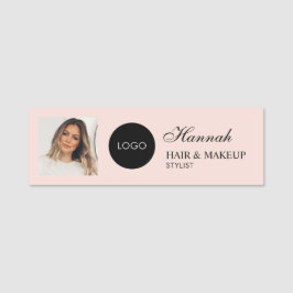 Etiqueta De Nome Blush Pink Script Logo Photo Hair Makeup