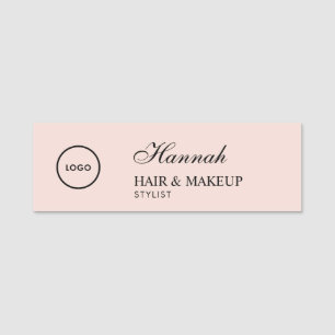 Etiqueta De Nome Blush Rosa Logotipo de Cabelo e Maquiagem em Letra