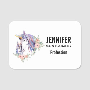 Etiqueta De Nome Bonito Unicorn Mãe e Bebê Aquarela Floral
