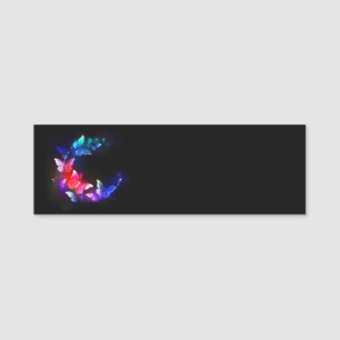 Etiqueta De Nome Borboletas Neon Night brilhantes sobre fundo preto