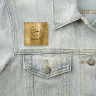 Etiqueta De Nome Borda com Brilho Dourado e Logotipo em Folha