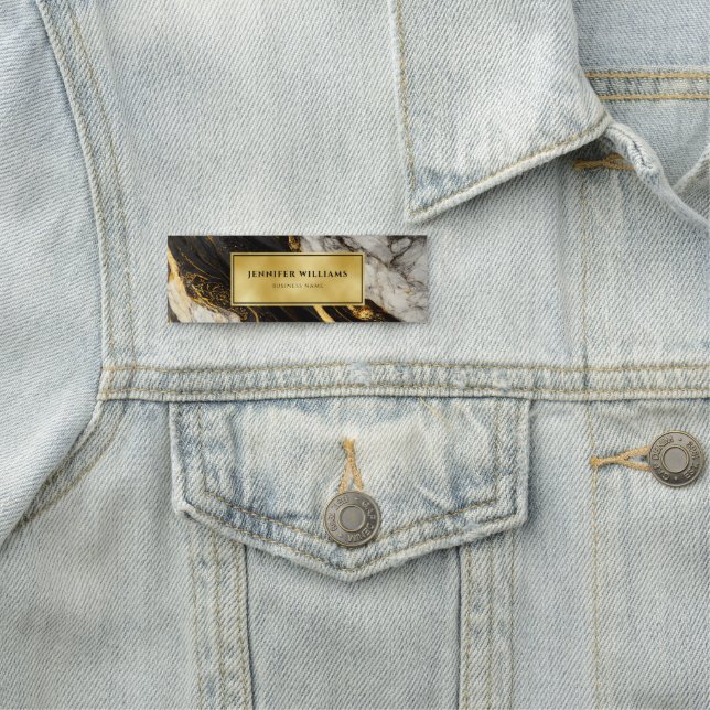 Etiqueta De Nome Branco preto moderno e mármore Dourado (In Situ)
