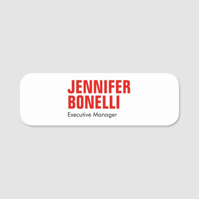 Etiqueta De Nome Branco vermelho-vermelho-preto moderno e profissio (Frente)