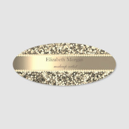 Etiqueta De Nome Brilho Dourado Elegante, Listra, Pérolas
