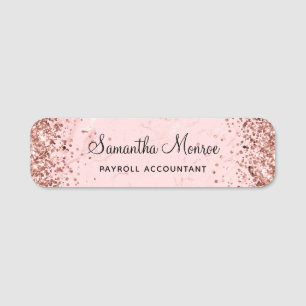 Etiqueta De Nome Brilho Dourado Rosa Mármore Rosa