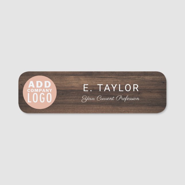 Etiqueta De Nome Business Logo Wood Look Employees Magnetic (Frente)