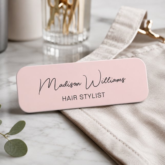 Etiqueta De Nome Cabelereiro Rosa Moderno (Hair Stylist Modern Pink Name Tag)