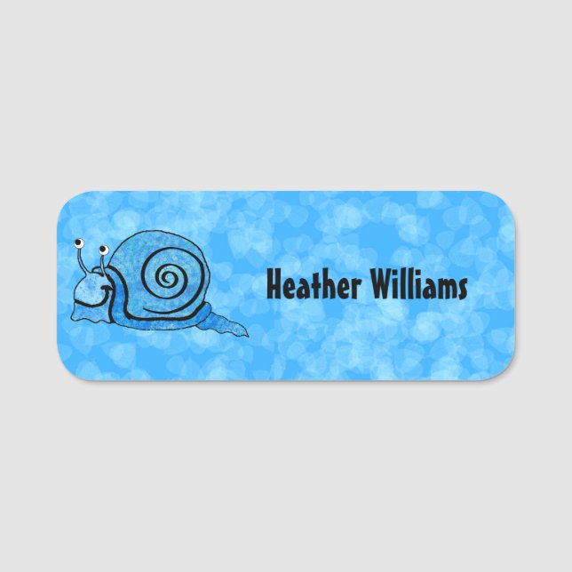 Etiqueta De Nome Caracol Feliz e Gelado Azul em Aqua (Frente)