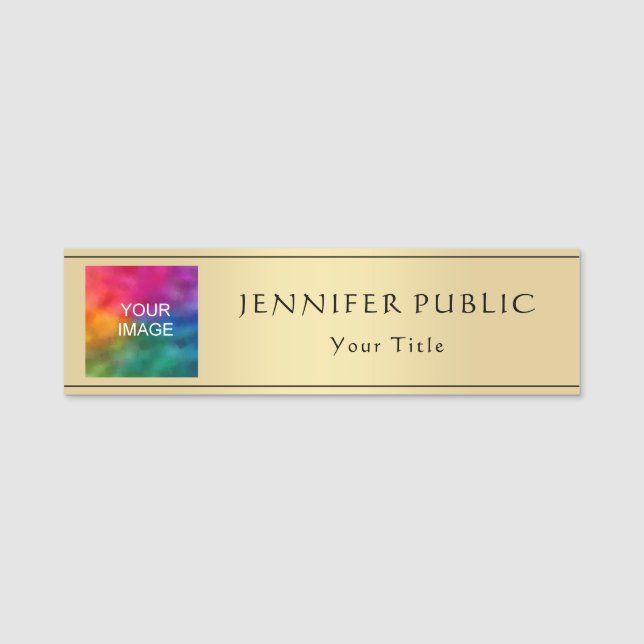 Etiqueta De Nome Carregar Imagem Fotográfica Aqui Elegante Dourado  (Frente)