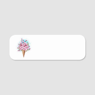 Etiqueta De Nome Casquinha de Waffle de Sorvete Rosa de Sakura