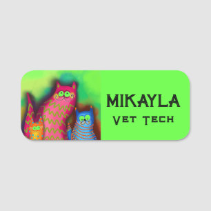 Etiqueta De Nome Cats Coloridos Engraçados Vet Tech