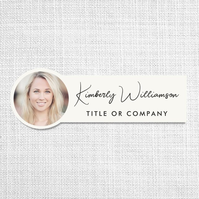 Etiqueta De Nome Chic Script Professional Cream Foto (Chic Script Professional Cream Photo Name Tag)
