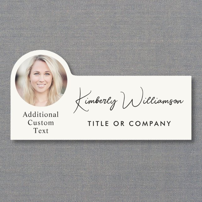 Etiqueta De Nome Chic Script Professional Cream Photo (Chic Script Professional Cream Photo Name Tag)