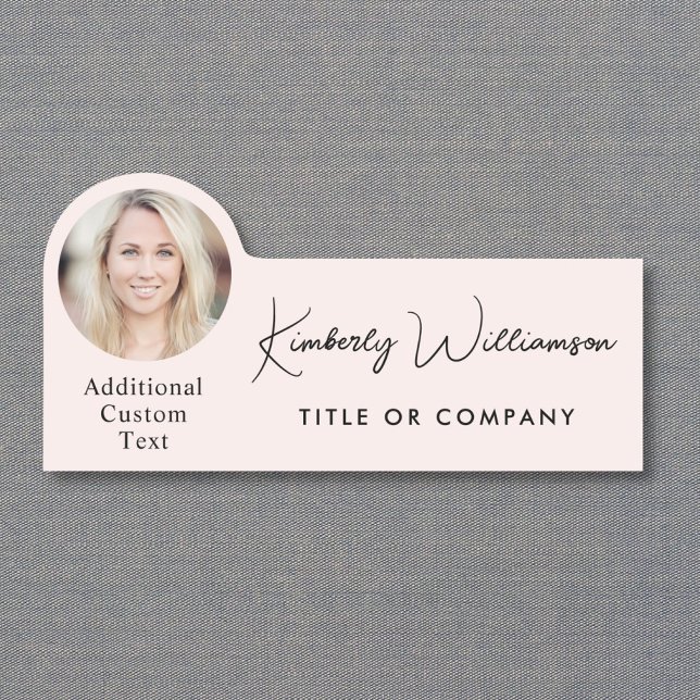 Etiqueta De Nome Chic Script Profissional Rosa Foto (Chic Script Professional Pink Photo Name Tag)