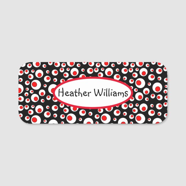 Etiqueta De Nome Círculos Abstrato Geométricos Vermelho Branco Pret (Frente)