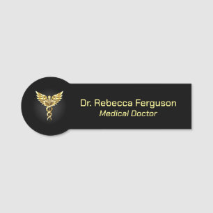 Etiqueta De Nome Clássico Caduco Dourado Médico a Preto