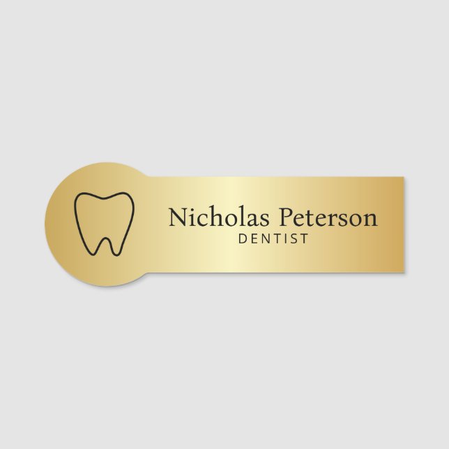 Etiqueta De Nome Clínica dentária Dourada Metálica Moderna (Frente)